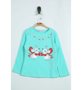 Toontoy Kız Çocuk T-Shirt Yaka İnci Taş (Mint Yeşili)
