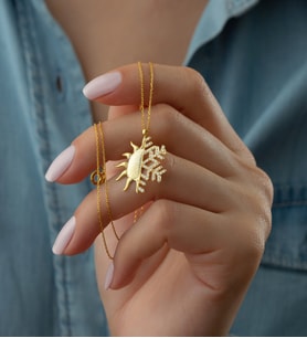 Saklı Takı 925 Ayar Gold Zirkon Taşlı Güneş Kar Gümüş Kolye