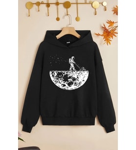 Çocuk Uzay Temalı Baskılı Sweatshirt (Siyah)