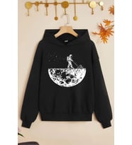 Çocuk Uzay Temalı Baskılı Sweatshirt (Siyah)