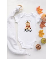 Organik %100 Pamuk Uzun Kollu Beyaz King Bear Kral Ayıcık Bebek Body Bebek Badi Çıtçıtlı Zıbın