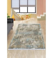 Mavi Vintage Dokuma Pamuk Tabanlı Kaymaz Kilim KLM324