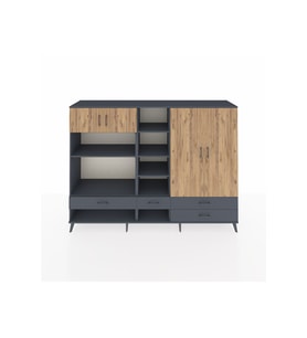 Hyperion Dolap 12 Raflı 4 Çekmeceli 4 Kapaklı 220x44x163 Antrasit-Çam/Antrasit