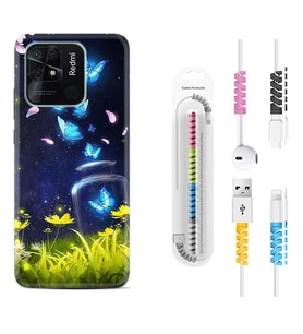 Xiaomi Poco X3 Pro M4 Pro X4 Pro C40 10C Kılıf Kablo Koruma Spiral Silikon Neon Butterflys 1309
