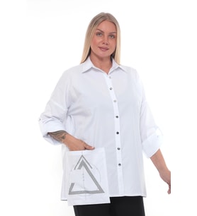 1. Kalite Cotton Büyük Beden Kadın Gömlek (Beyaz)