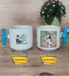 Kadın İngilizce Öğretmeni Kupa Bardak Fotoğraflı T Mavi Kulplu Öğretmenler Günü Hediyesi