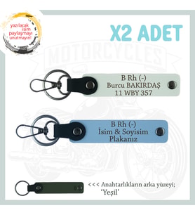 Yolların Maceracıları İçin İsim Plaka ve B Rh (-) Kan Grubu Özel x2 Set Anahtarlık, Mavi-Beyaz-Ysl