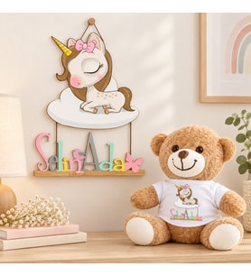 Kişiye Özel Bebek Kapı Süsü (Peluş Ayıcık Hediyeli) – Baby Shower / Hastane Odası