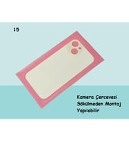 Tkgz - iPhone 15 Arka Pil Batarya Kapağı - Cam kapak Geniş Lens Deliği - BEYAZ