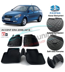 Hyundai Accent Era Havuzlu 3D Paspas Niken Siyah