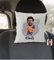 BK Gift Kişiye Özel İsimli Erkek Boksör Karikatürlü Kare Araç Koltuk Yastığı-1