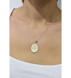925 Ayar Gümüş Gold Kaplama Gözlü Lotus Plaka Kolye
