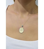 925 Ayar Gümüş Gold Kaplama Gözlü Lotus Plaka Kolye