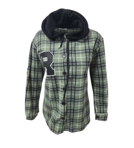 Viya V01219 Kadın Polar Kareli Düğmeli Kapüşonlu Sweatshirt - Siyah - ST01219-Siyah-M (Siyah)