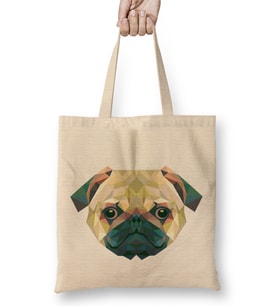 Geometric Animal Pug Dog Bez Çanta Uzun Saplı