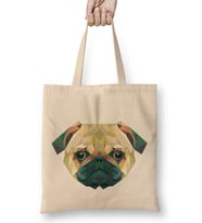 Geometric Animal Pug Dog Bez Çanta Uzun Saplı