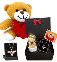 Zümdürü Anka Kuşu Kolyeli Fotoğraflı Premium Set - Sevimli Kalpli Peluş Ayıcıklı (Model 4)