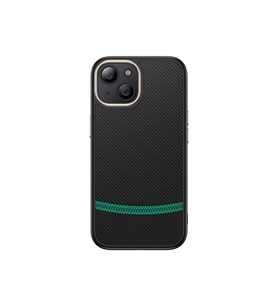 iPhone 15 Kılıf M-safe Şarj Özellikli Karbon Fiber Görünümlü Antina Kılıf (Siyah-Yeşil)