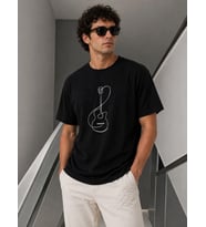 Erkek Minimal Gitar Baskılı Tişört T-Shirt Yazlık Kısa Kol Bisiklet Yaka T-Shirt - Siyah