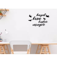 BK Home Hayat Kısa Kuşlar Uçuyor Ahşap Duvar Yazısı (Siyah)