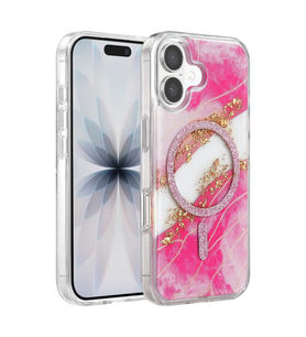 Onegif Apple iPhone 17 Lotus Simli Magsafe Kapak - Pembe