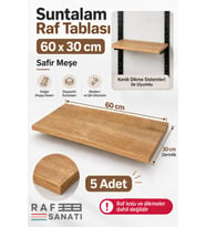 5’li Set - Suntalam Raf Tablası 60x30 cm Safir Meşe Ahşap Raf Konik Dikme Sistemleri ile Uyumlu