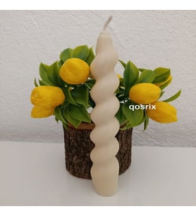 qosrix Krem Italyan Burgulu Şamdan Soya Mumu Doğal Kokulu Çubuk Konik Burgu Spiral Mum Dekoratif 1 Adet