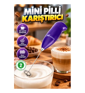 Mini Pilli Portatif Süt ve Kahve Köpürtücü El Mikseri Cappuccino Latte Frappe Karıştırıcı