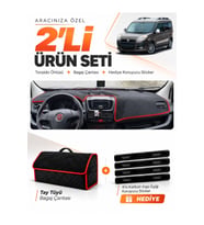 FIAT DOBLO D3 (2010-2013) KAPAKSIZ Uyumlu Torpido Örtüsü + Tay Tüyü Bagaj Çantası Seti - Siyah Kırmızı