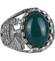 İslami Doğal Jade Taş Yüzük - Sakin 925 Ayar Gümüş Erkek Yüzük - Uyum ve Refah Tasarımı