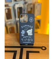 iPhone 15 Pro Max Uyumlu Özel Tasarım Sevimli Figürlü Deri Dokulu Telefon Kılıfı (Lacivert)