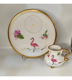 Flamingo Desenli, El Boyama,Sunum Tabaklı Türk Kahvesi Fincanı