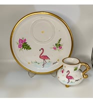 Flamingo Desenli, El Boyama,Sunum Tabaklı Türk Kahvesi Fincanı