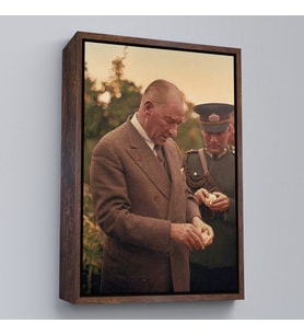 Çerçeveli Atatürk Portre Tablosu Mustafa Kemal Atatürk Dikdörtgen Dekoratif Kanvas Tablo (Beyaz)