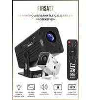 Mini Powerbank ile Çalışan 4K Projeksiyon Cihazı, WiFi, Bluetooth, HDMI, USB, Kumandalı