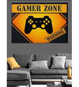 Sarı Gamer Zone İşareti Dekoratif Kanvas - Mdf Ahşap Tablo