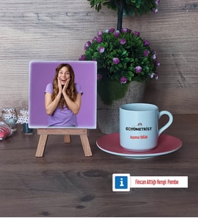 Odyometrist Fotoğraflı Dekoratif Taş, Ahşap Altlıklı Türk Kahvesi Fincanı Hediye (Model 6)