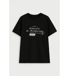 Erkek Bisiklet Yaka Baskılı Siyah T-shirt (Siyah)
