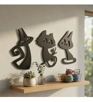 3’lü Dekoratif Kedi Duvar Tablosu MDF Lazer Kesim Modern Duvar Süsü Minimal Kedi Figürlü Dekor