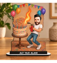 Kişiye Özel Erkek Doğum Günü Karikatürlü 18 cm MDF Masaüstü Biblo - Doğum Günü Hediyesi Kişiye Özel Yaş Hediyesi