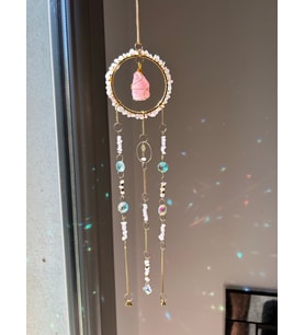 Pembe Kuvars Sun Catcher 1 - Güneş Tutucu, Güneş Yakalayıcı, Doğal Taşlı, El Yapımı