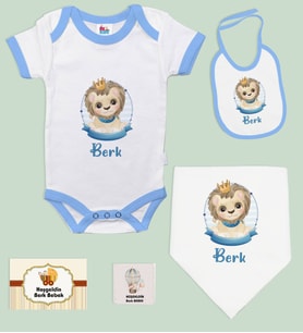 BK Kids Kişiye Özel İsimli 5 Parça Mavi Bebek Body Zıbın ve Battaniye Hediye Seti, Yeni Doğan Bebek Giyim Hediyesi-2