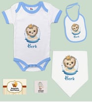 BK Kids Kişiye Özel İsimli 5 Parça Mavi Bebek Body Zıbın ve Battaniye Hediye Seti, Yeni Doğan Bebek Giyim Hediyesi-2