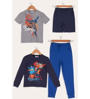 4'lü Süper Man Baskılı Lacivert Tshirt Şort Pantolon Takım