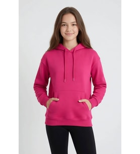 Gri Kız Çocuk Kanguru Cepli Şardonlu Kapüşonlu Sweatshirt 24692