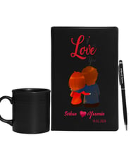 Sevgililer Gününe Özel Siyah Defter Kalem & Varil Kupa Hediye Seti 33