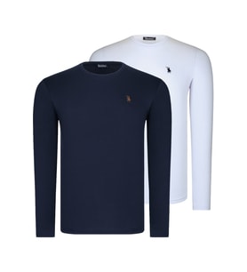İKİLİ SET T8588 DEWBERRY YUVARLAK YAKA ERKEK SWEATSHIRT-BEYAZ-LACİVERT