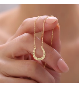 925 Ayar Gümüş İsimli Şans Sembolü Nal Kolye (Gold)