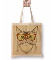 Gözlüklü Kedi Cats Bez Çanta Uzun Saplı