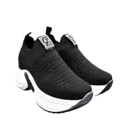 Aybaak 5006 Triko Taşlı Dolgu Topuk Kadın Ayakkabı Sneaker (Siyah)